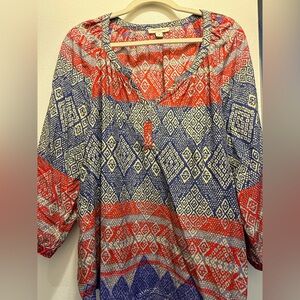 beachlunchlounge Red and Blue Geometric Blouse